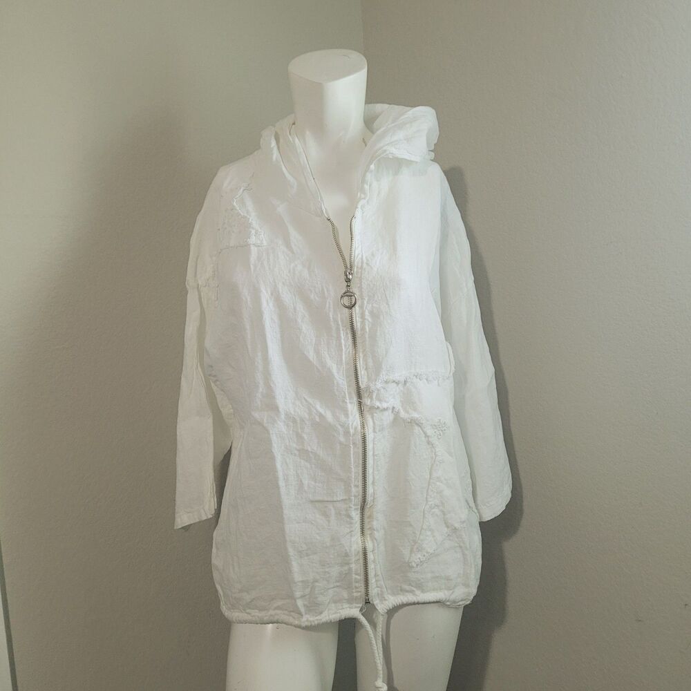 Made in Italy M,L hoodie sweatshirt star lightweight sheer full zip linen blend